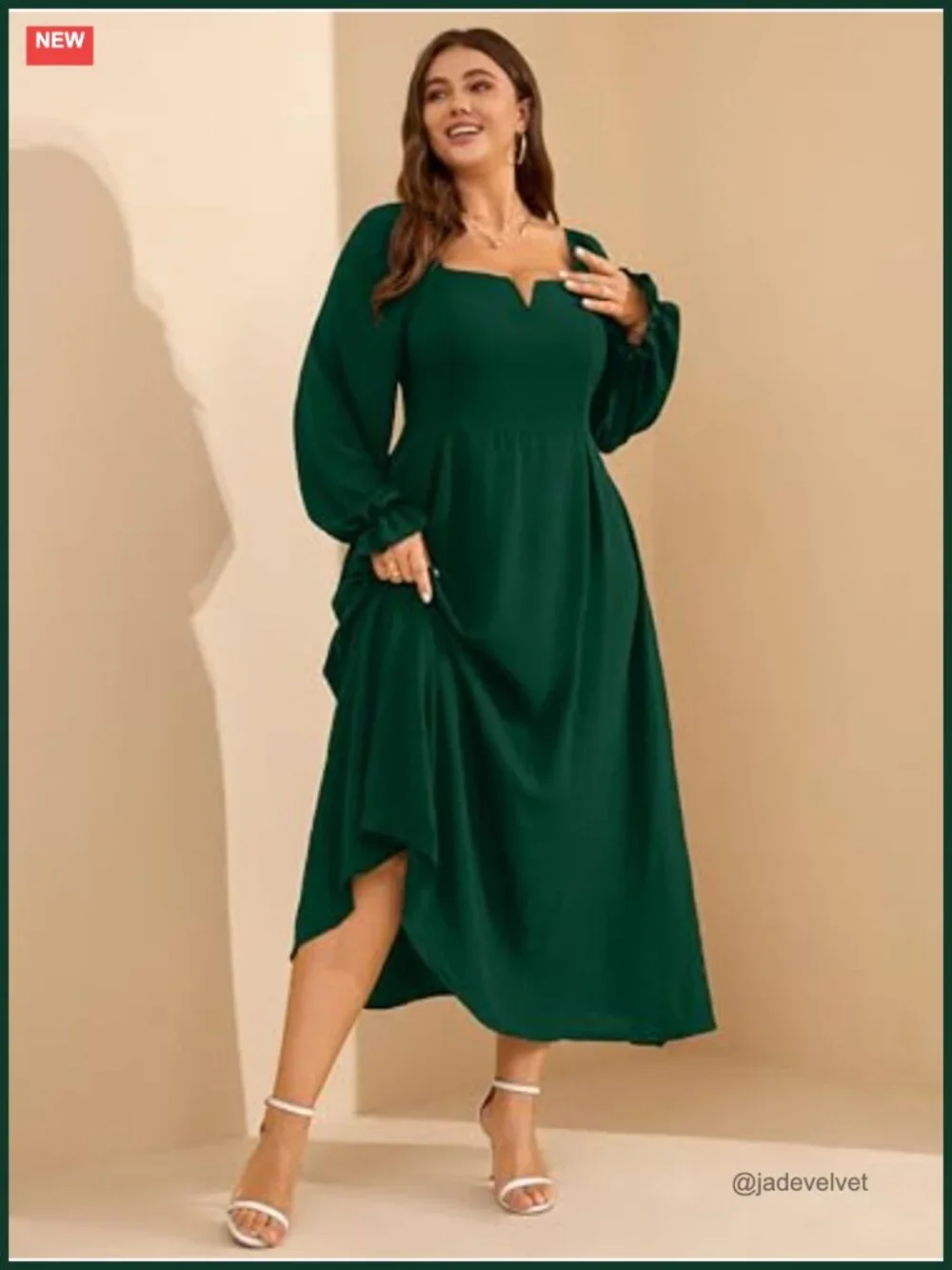 Plus Size Formal Maxi Dress with Pockets Long Sleeve Wedding Guest